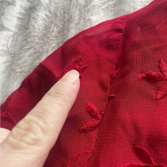 Vintage Red Floral Embroidered Sheer Button Down Shirt 90s Goth Vamp Fairy Boho - Picture 4 of 8